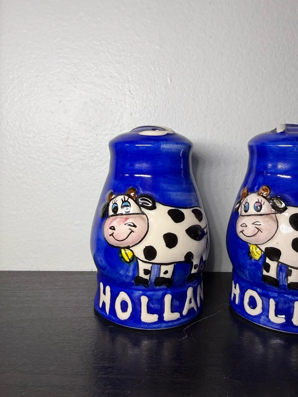 Vintage 1990s Holland Cow Salt And Pepper Hand Painted Shakers